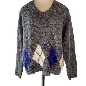 Casual Corner Vintage 80’s 90’s Women’s Mohair Blend Gray Argyle Knit Sweater